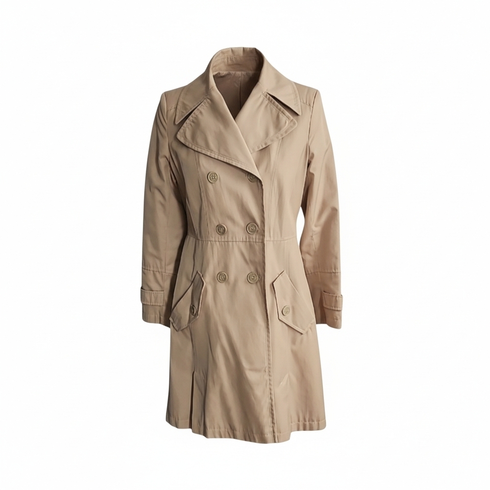 DKNY Tan/Khaki Double-Breasted Trench Coat Knee Length S
